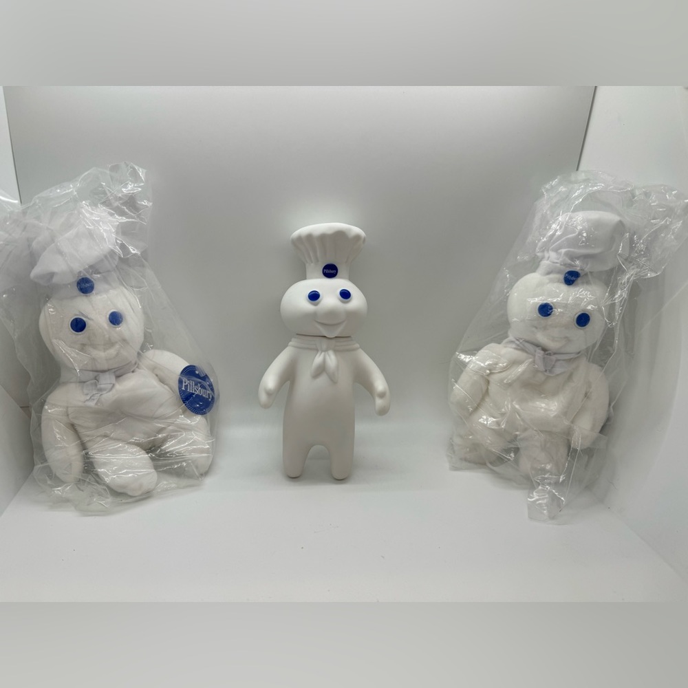Lot PILLSBURY DOUGHBOY 1971 VINYL & 2 1997 PLUSH BEAN BAG DOLLS PROMO NEW